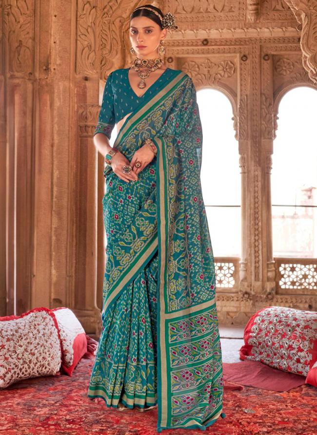 Georgette Teal Traditional Wear Printed Saree